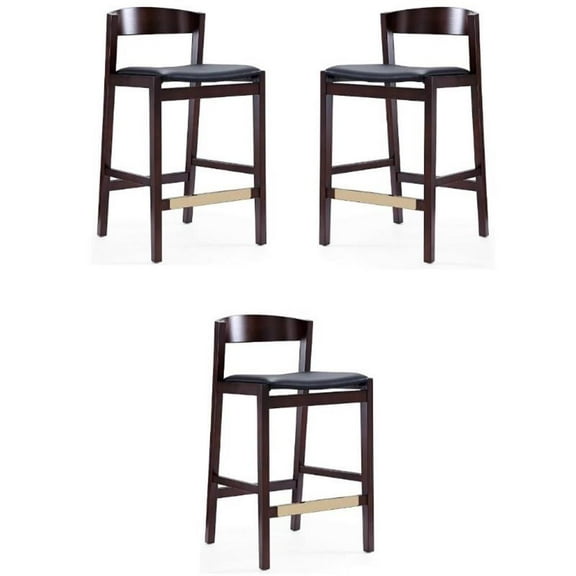 Home Square 37" Faux Leather Barstool in Black & Dark Walnut - Set of 3