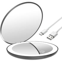 SILOON Rechargeable Compact Makeup Mirror, LED Lighted Travel Mirror, 1X/ 10X Magnification, Handheld Purse Mirror, Folding Travel Mirror with Light, 3.5” Round,Portable,Black, Nice Gift