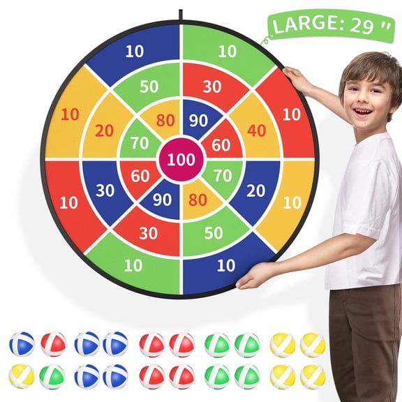 ConeWhale 29" Large Dart Board with 20 Velcro Sticky Balls, Indoor & Outdoor Sport Fun Party Play Game Toys for Kids Ages 3-12