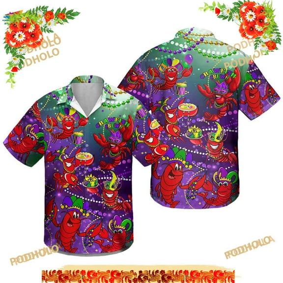 Mardi Gras Crawfish Crew Aloha Beach Hawaiian Shirt