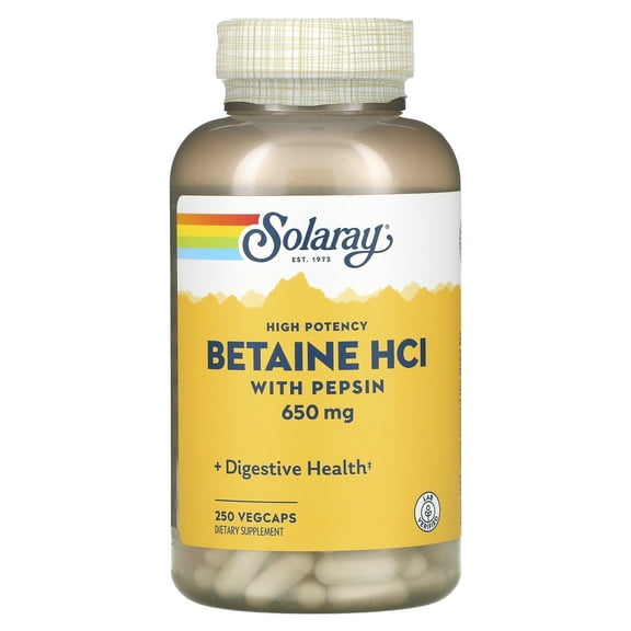 Solaray High Potency Betaine HCL with Pepsin 650 mg | Hydrochloric Acid Formula for Healthy Digestion Support | Lab Verified | 250 VegCaps