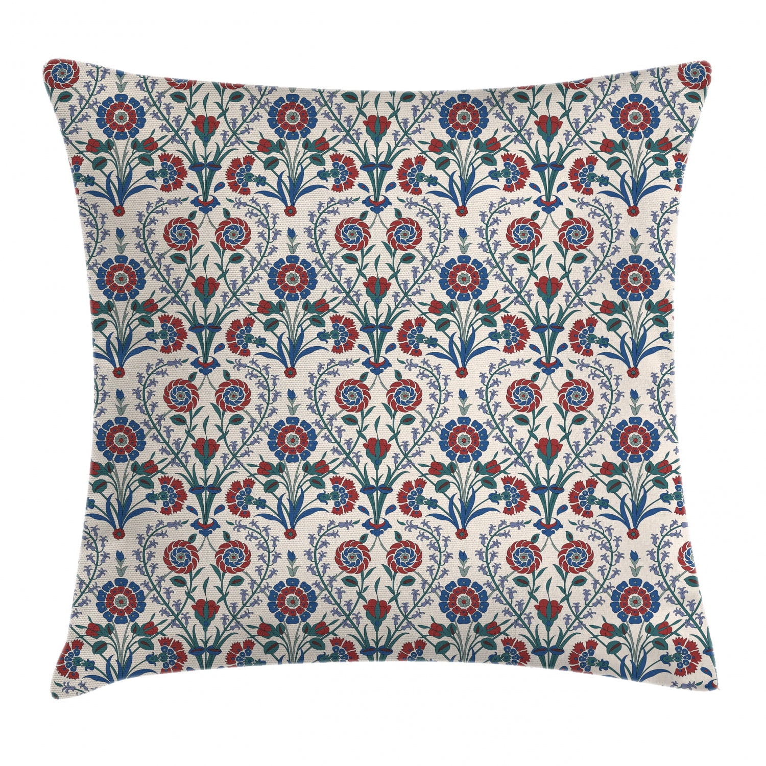 Moroccan Throw Pillow Cushion Cover, Old Ethnic Floral Ornament Pattern
