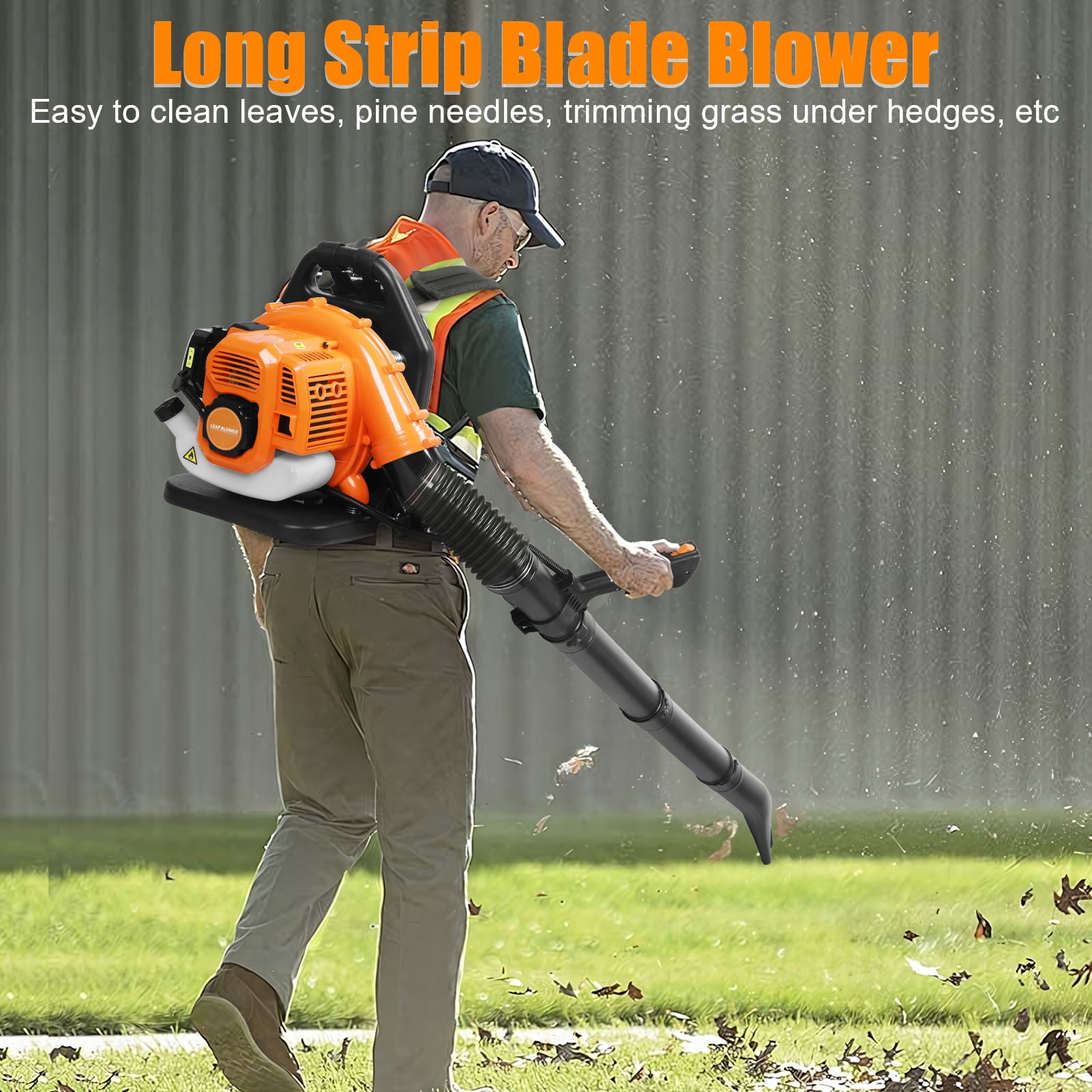 DJZ 205 Mph 550 Cfm 52cc Gas 2 Stroke Powered Leaf Blower 6800rpm Dust Blower,Backpack Leaf Blower (Orange)