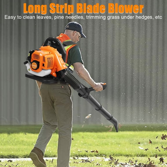 Jnismy 6800rpm 52cc 2 Stroke Gas Powered Backpack Leaf Blower,205 Mph 550 Cfm Dust Blower for Blowing Leaves, Dust, Or Snow (Orange)