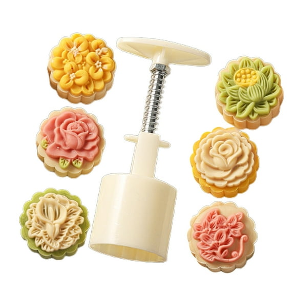 Cookie Stamps Flower Shape Mold Hand-Pressure Maker Baking Tool for MidAutumn Festival