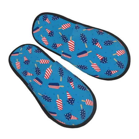

House Slippers for Women Men - Dark Red Blue Ice Cream Print Soft House Shoes Fuzzy Slippers Lightweight Slip-On Cozy House Slippers for Woman Indoor Outdoor