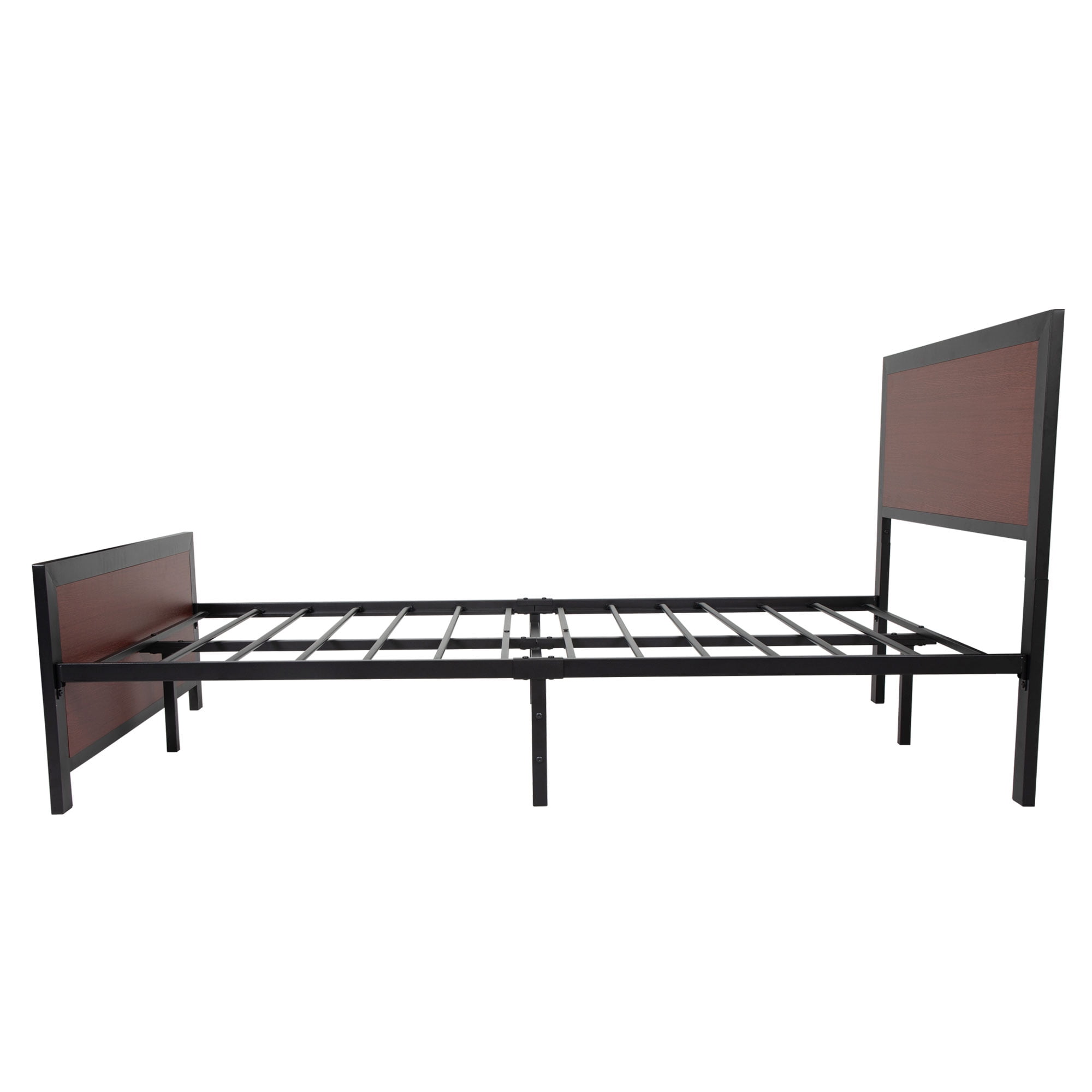 Metal Platform Bed with Frosted Iron Frame, Wooden Headboard Footboard, Full Metal Platform Bed with Frosted Iron Frame, Wooden Headboard Footboard, Full