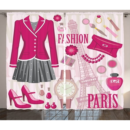 Girly Decor Curtains 2 Panels Set Fashion Theme In Paris With
