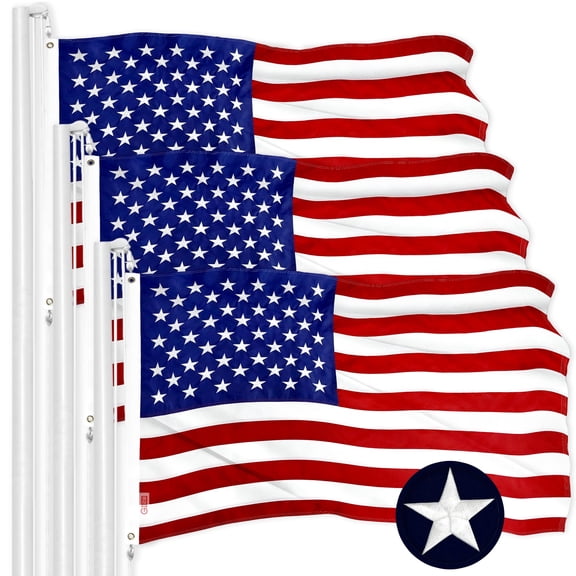 G128 - Heavy Duty Flag, 2x3 ft, 3-Pack Embroidered American flag Stars , Sewn Stripes, Brass Grommets