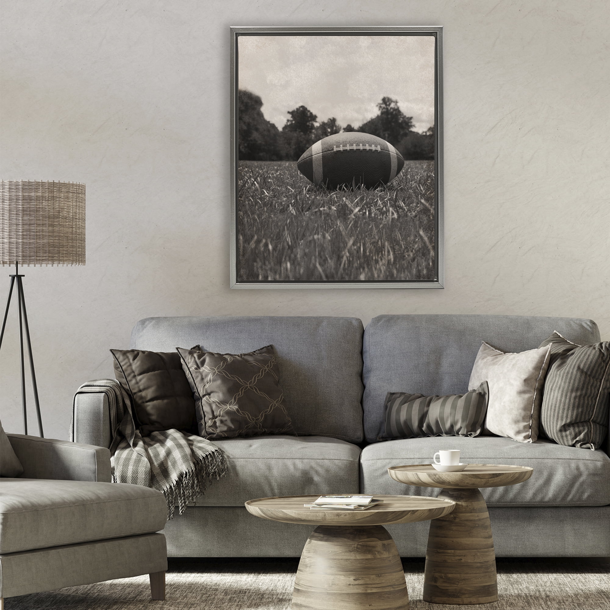 Stupell Industries Vintage Sports Football Gray Framed Floater Canvas Wall Art, design by Marcus Prime