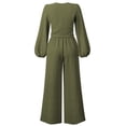 thumbnail image 1 of Two Piece Wide Leg Outfits Fashion Crop Top Wide Leg Pants Set Tie Front All Match Long Puff Sleeve  for Office School Home ANGGREK Otros, 1 of 6
