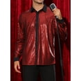 thumbnail image 5 of Lars Amadeus Shiny Metallic Shirts for Men's Long Sleeves Glitter Party Disco Collared Shirts XL Red, 5 of 6