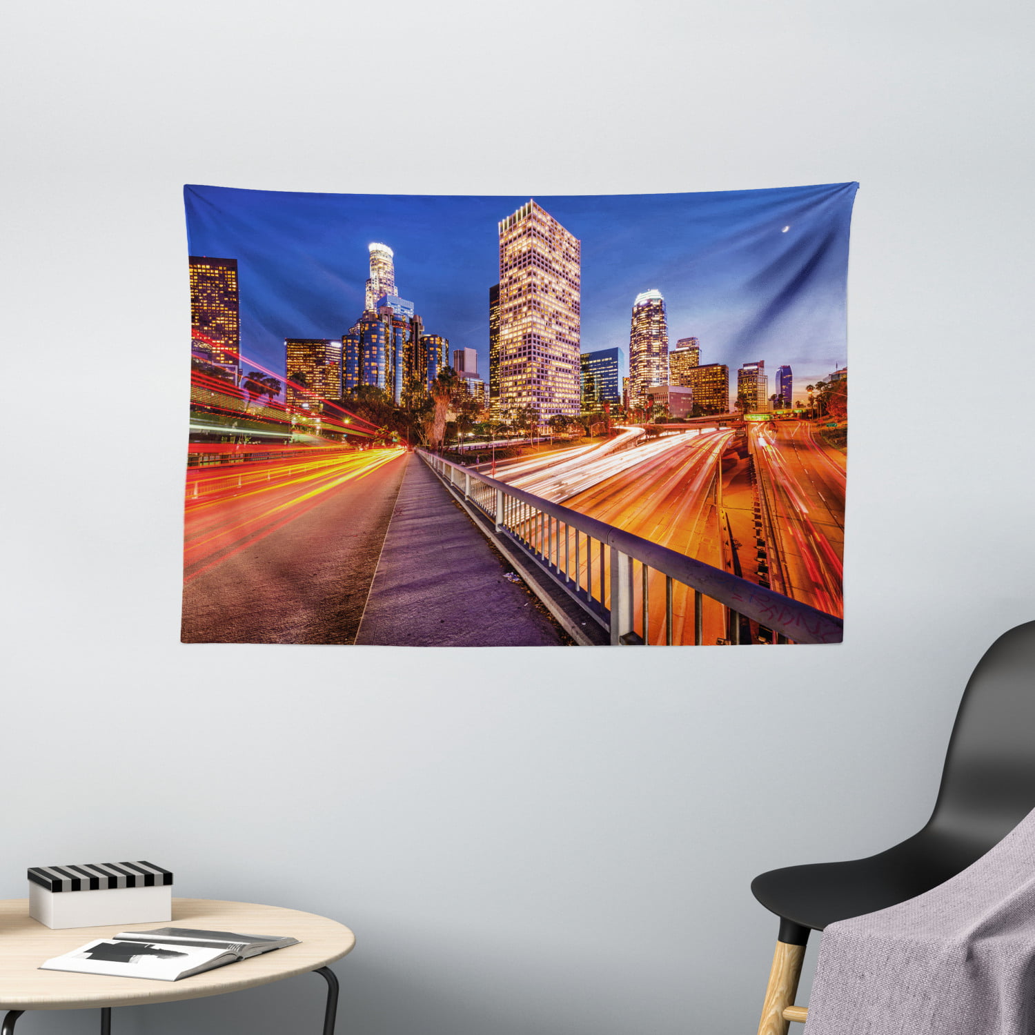 Bedroom 16x24 Office wall26 Canvas Print Wall Art Downtown Los Angeles Night Skyline Architecture & Maps Cityscape Photography Realism Global Scenic Colorful Multicolor for Living Room 