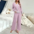 thumbnail image 2 of VISALY Two Piece Pajama Set Button Down Pajamas Ribbed Pajama Sets V Neck Long Sleeve Sleepwear Wide Leg Pants Soft Loungewear Matching Set Comfy Outfits Purple Xl, 2 of 7