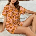 thumbnail image 4 of Pofeuu Cartoon Hot Dog Print Women's Pajama Set Short/Shorts Soft Button PJs Elastic Drawstring Waist Sleepwear-Small, 4 of 6