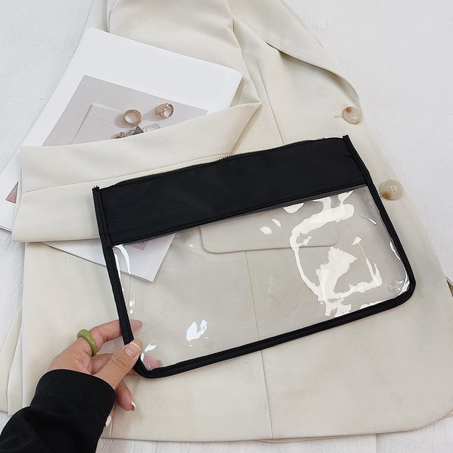 Bolso de embrague transparente Bolso de mano de maquillaje transparente cosmético de viaje de PVC (negro)