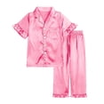 thumbnail image 7 of WUANDIXFA Girls Button Down Satin Pajama Sets 2PCS Ruffle Short Sleeve Top with Pants Sleepwear Outfit for Teens,Pink,8-9 Years, 7 of 7
