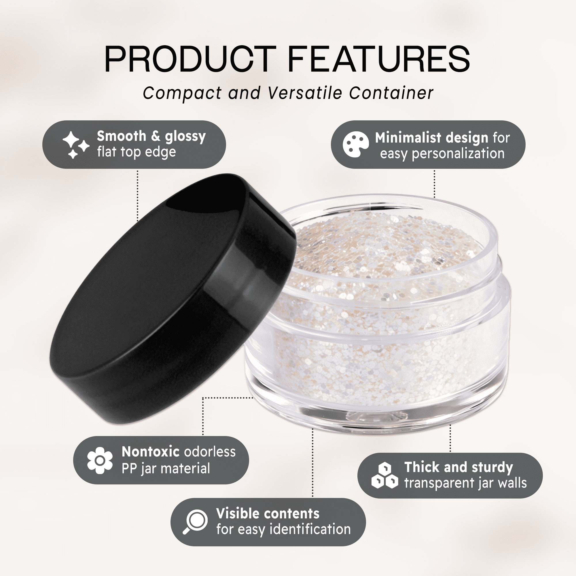 Beauticom 600 Pieces High Quality 20G/20ML Clear Round Acrylic Cosmetic Product Sample Travel Jars with Flat Top Lids (Black)