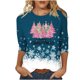 thumbnail image 1 of Camisetas de Navidad para Mujeres, 3/4 Manga Cuello Redondo Blusa con Estampado de Vacaciones, Top de Moda Casual, 1 of 5