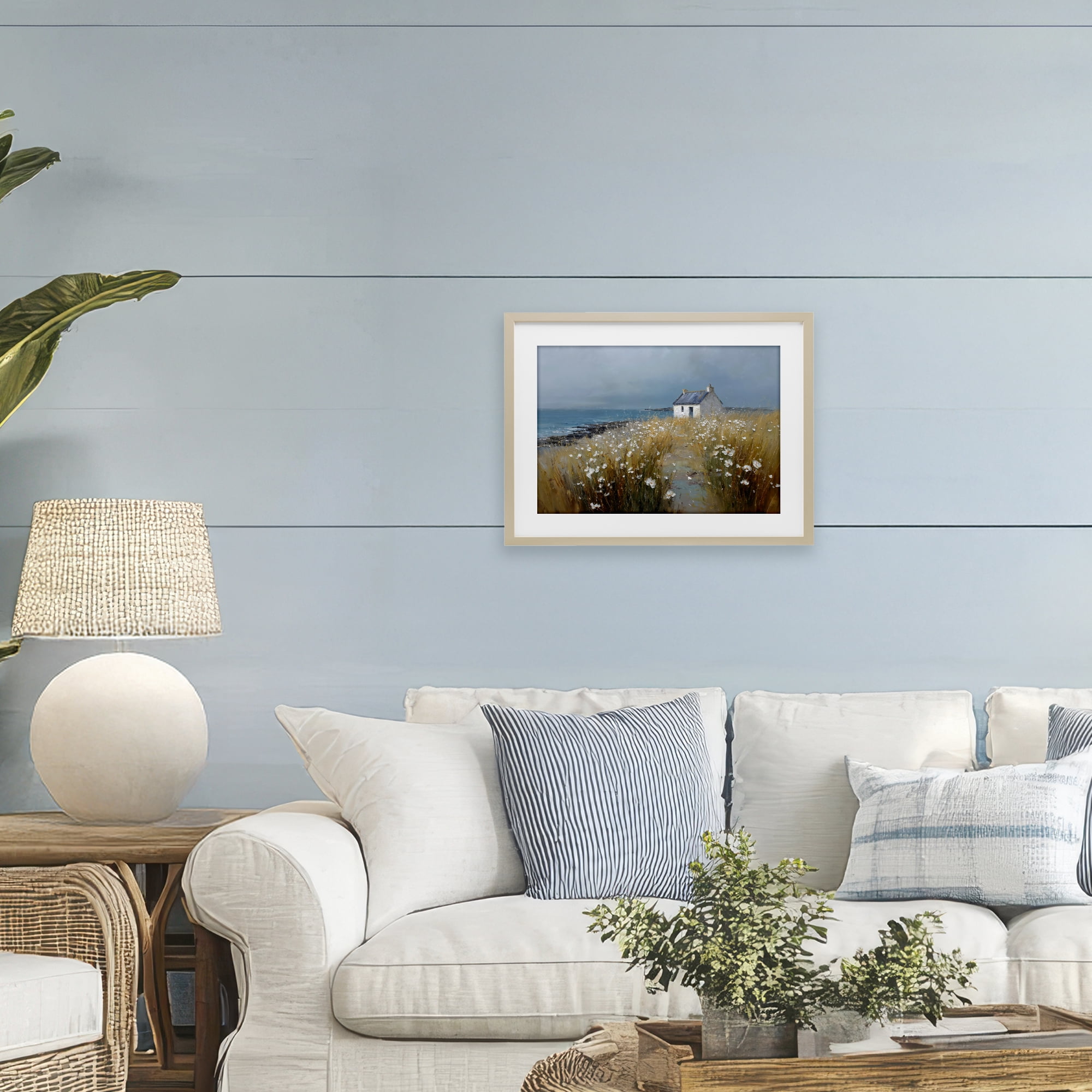 Stupell Industries Oceanfront Cottage Wildflowers Birch Framed Print Under Glass, design by Petal Prints Design