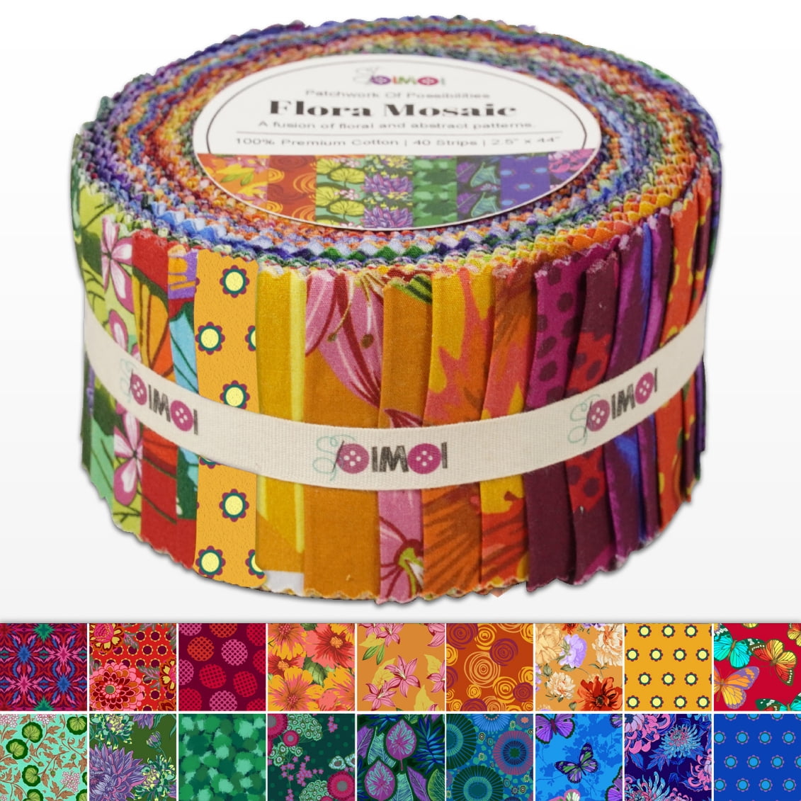 Soimoi Jelly Roll Fabrics for Quilting 40 Strip 2.5" Cotton Strips Bundles, Perfect Quilting Fabric for Craft Project, Precut Quilt Fabirc, Cotton Strips for Home Decor, Blanket, Rugs - Flora Mosaic