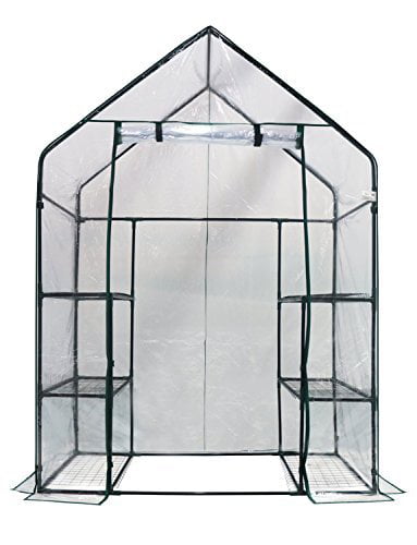 Large Walk-in Greenhouse With PE Cover 57 L x 57 W x 77 H 3 Tier 8 Shelves,Window Version and Roll-Up Zipper Door Waterproof Cloche Portable Green house,Outdoor Gardening Organic Greenhouse
