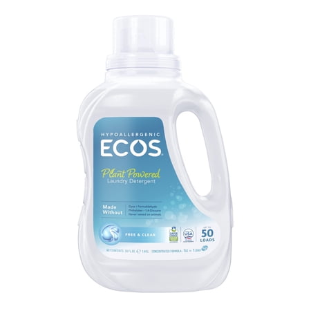 Ecos Laundry Detergent Free & Clear Plant Based, Hypoallergenic, 50 Loads