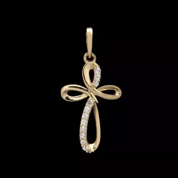 0.50 Ct Round Lab-Created Diamond Infinity Cross Necklace 18"14K Yellow Gold Plated