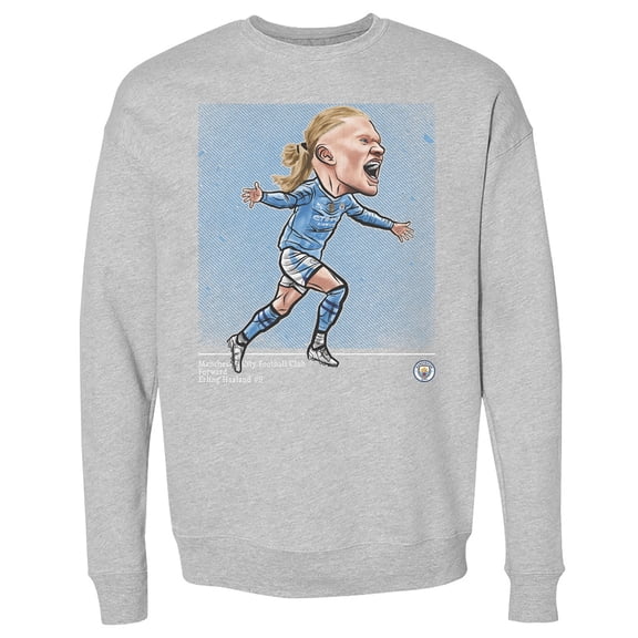 Men's 500 Level Erling Haaland Heather Gray Manchester City Cartoon Player Pullover Crewneck Sweatshirt