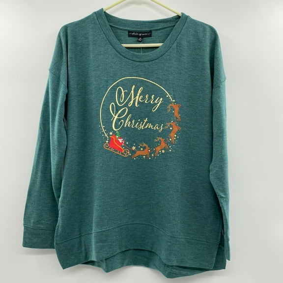 State of Mine Women's Holiday Themed Graphic Long Sleeve Soft Sweatshirt Top (Green, M)