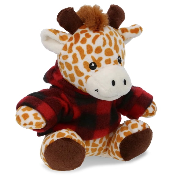 DolliBu Super Soft Giraffe with Clothes Stuffed Animal and Plaid Red Hoodie Sweater - Cute Giraffe Plush Lumberjack Stuffed Toy with Plaid Jacket Dress Up for Christmas, Holiday, Winter - 6 Inches