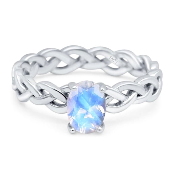 Natural Moonstone Size-5 Art Deco Oval Solitaire Vintage Rings Celtic Weave Braided Style Wedding Engagement Ring 925 Sterling Silver Gifts For Her