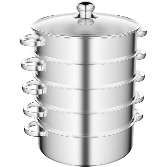 5-Tier Stainless Steel Steamer, 13.77 * 15.35inch Food Steaming Pot Meat Vegetable Cooking Steam Pot Multipurpose Steam Cookware Large Capacity Kitchen Tool with Lid for Steaming Pasta Dumplings