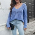 thumbnail image 5 of Ashirexll Pullover Sweaters for Women Winter Sweaters Fashion Solid Color Long Sleeve Hollow V-Neck Casual Fall Knitted Sweater Tops, 5 of 7