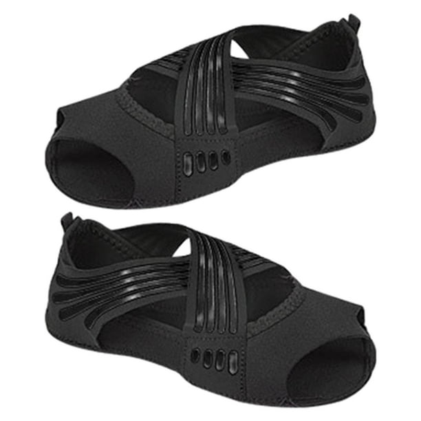 Calcetines de yoga con agarre, calcetines de pilates, calcetines de pilates con cierre, suela dividida con lazo cruzado Negro