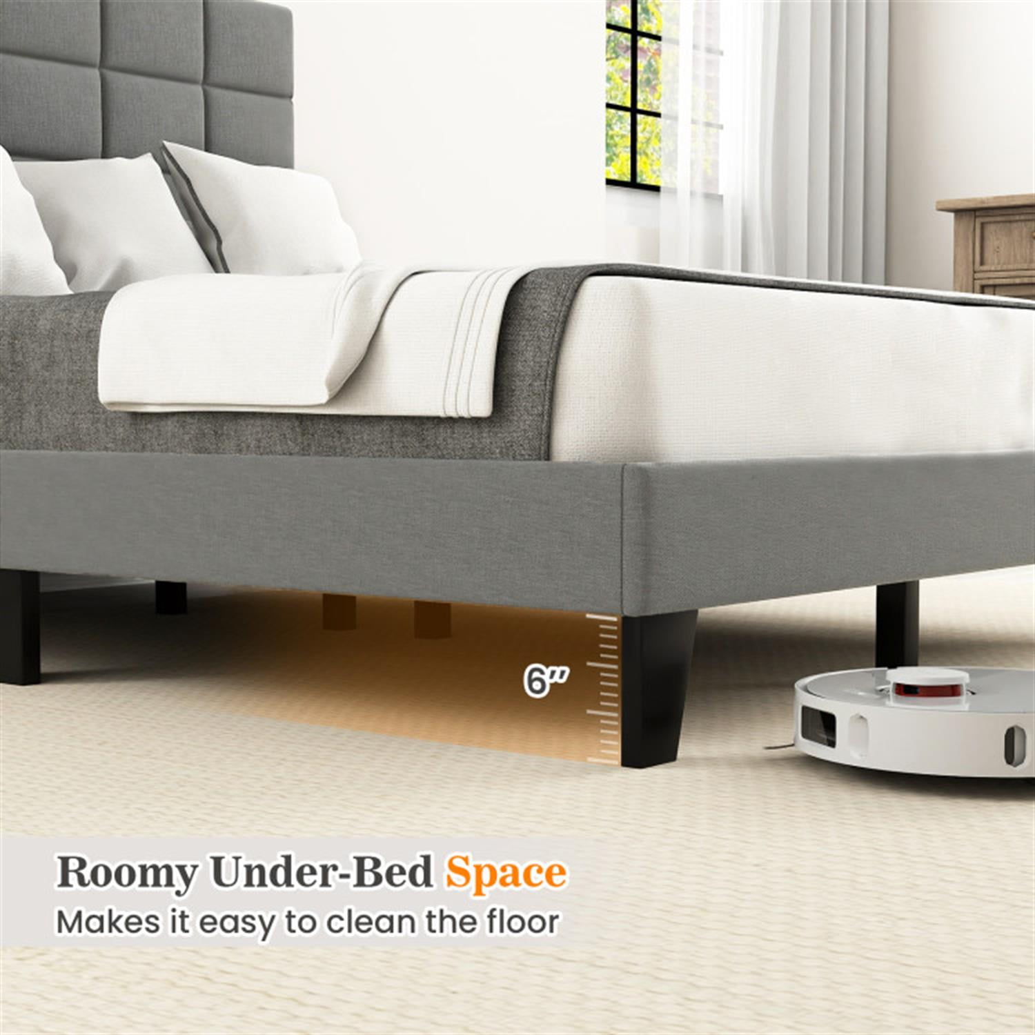 Demi Bonn Queen Size Bed Frame with Adjustable Headboard, Modern Linen Platform Bed Frame with 10 Strong Wood Slat Support, No Box Spring Needed, Gray