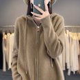 thumbnail image 1 of Suéter de lana merino 100 % para mujer, nuevo cárdigan con cuello redondo y capucha, camisa de punto de base cálida de color sólido a la moda para otoño/invierno, 1 of 5