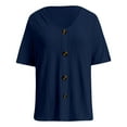 thumbnail image 3 of Womens Shirts Blouses Solid Color V-Neck Button Print Short Sleeve Plus Size Womens Clothing,BU2,XL, 3 of 4