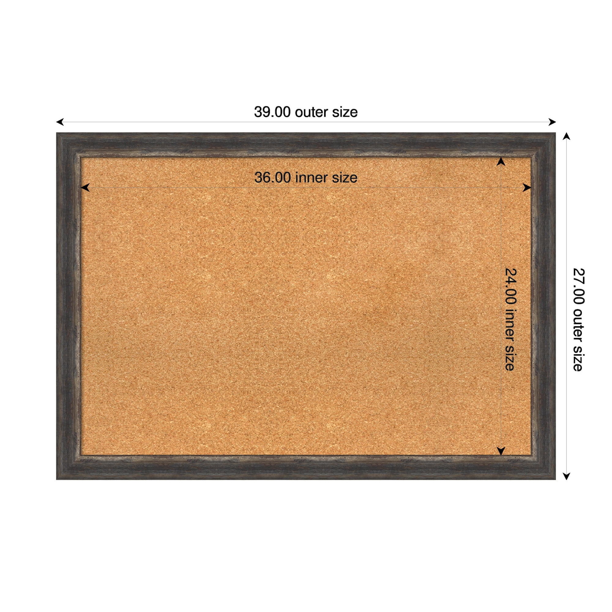 Amanti Art Natural Cork Board Framed Bark Rustic Char Narrow Bulletin Board 39 in. x 27 in.