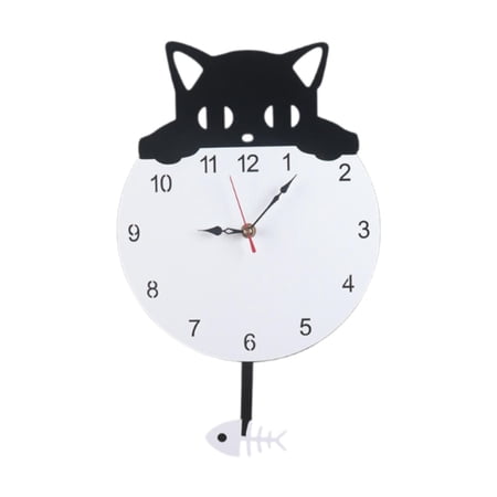 deevoka Cat Pendulum Wall Clock Acrylic Cute Silent for Kids Room Living Room Office