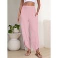 thumbnail image 3 of ANRABESS Wide Leg Capri Pants for Women Smocked High Waist Cropped Lounge Pants with Deep Pockets, Crisscross Hem Beach Vacation Trousers Size M, 3 of 9