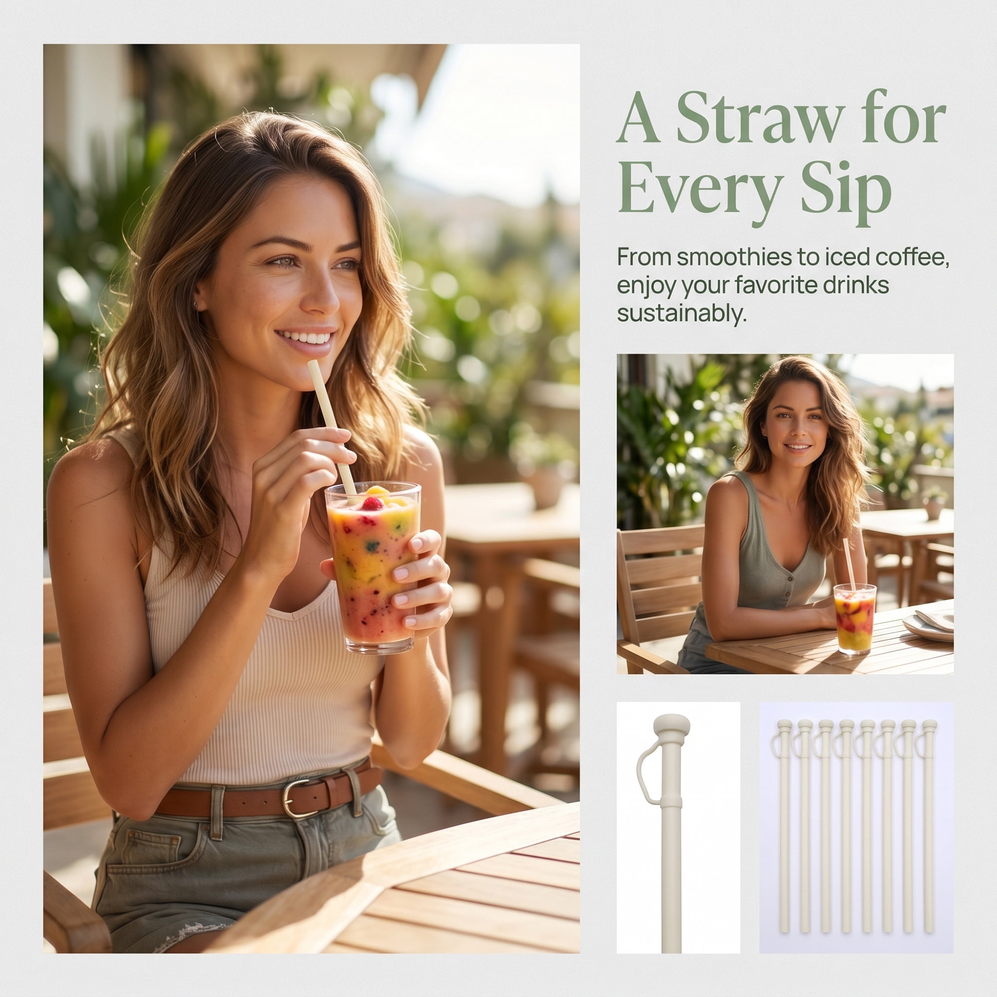 Unique Bargains 8Pcs Reusable Durable Silicone Dishwasher Safe Straws Beige