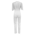 thumbnail image 5 of ZAZYULZ Charming Women's Round Neck Medium Sleeved Waistband Loose Fitting Wide Leg Sequin Jumpsuit(White,Xxl), 5 of 6