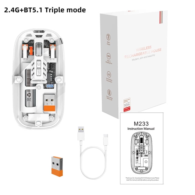 Ratón Bluetooth transparente inalámbrico, ligero y recargable, apto para teléfonos móviles Apple, Huawei y portátiles
