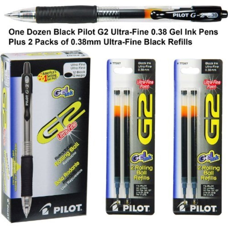 G2 Pens 31277 Black Pilot G2 Ultrafine 0.38mm Gel Ink Pens, 1 Dozen