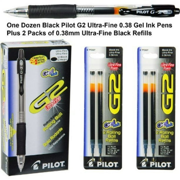 G2 Pens 31277 Black Pilot G2 Ultrafine 0.38mm Gel Ink Pens, 1 Dozen