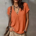 thumbnail image 6 of QUNYINEY Short Sleeve Womens Short Sleeve T Shirts V Neck Casual Cotton Linen Tops Solid Summer Loose Fit Pleated Pullover Shirts, 6 of 8
