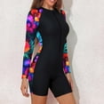 thumbnail image 2 of LEKWK Womens One Piece Swimsuits Long Sleeve Zip up Rash Guard Swimwear Tropical Floral Surf Suits Sun Protection Quick Dry Summer Beach Outfits, 2 of 7