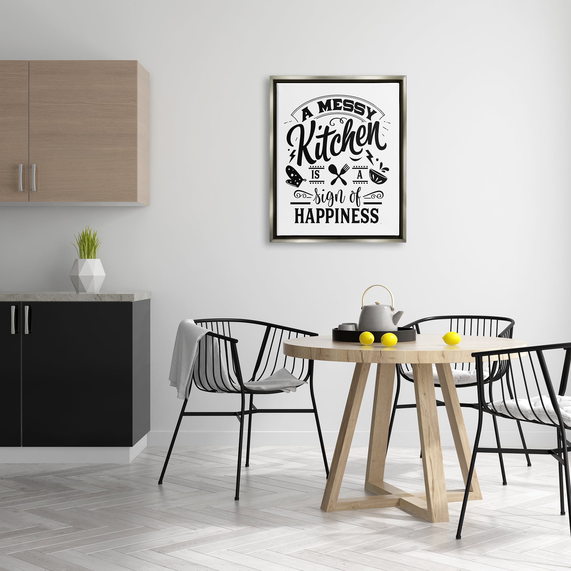 Stupell Industries Kitchen Happiness Retro Style Casual Silverware Motif Graphic Art Luster Gray Floating Framed Canvas Print Wall Art, Design by Lettered and Lined