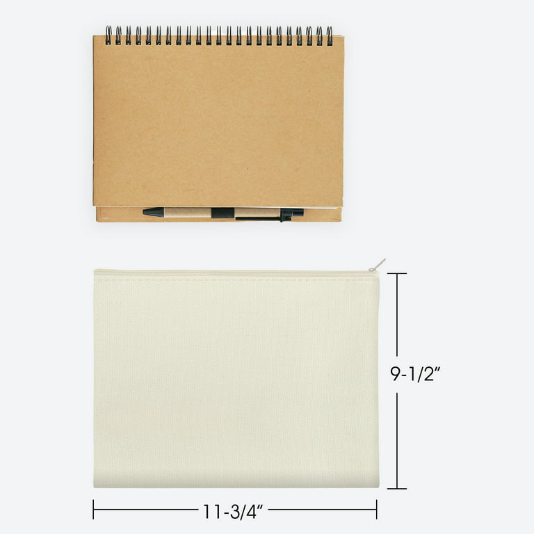 Large Cotton Canvas Zipper Cosmetic Bag Flat Pouch - 11-3/4 x 9-1/2